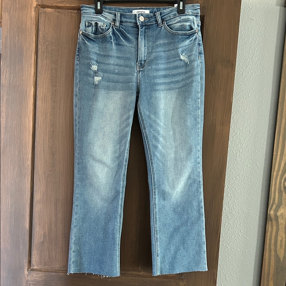 Zenana Outfitters Distressed Blue Flare Jeans